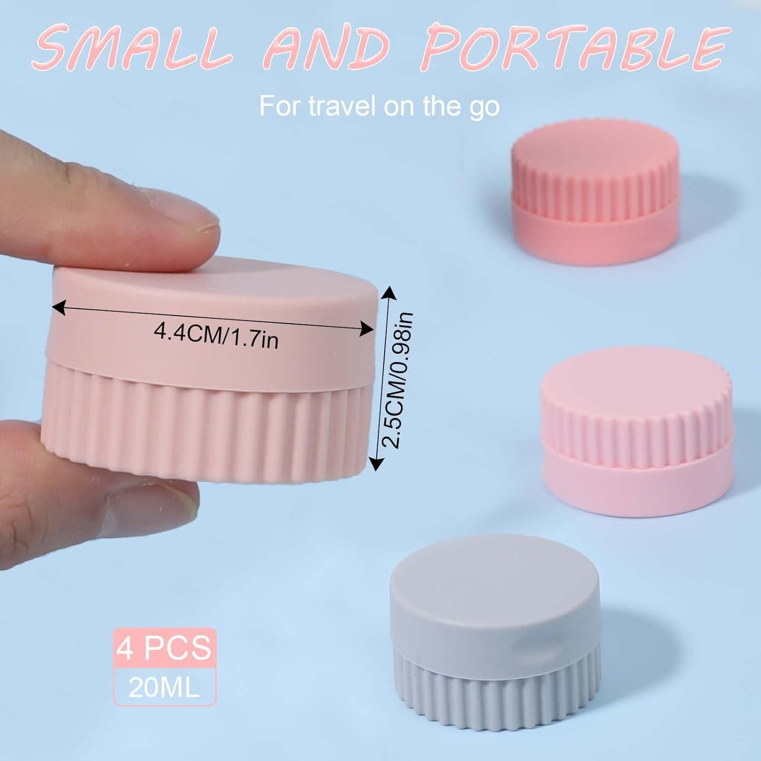 Giantree Recipientes de viaje para artículos de tocador, 4 tarros pequeños de silicona para crema de 19.3 g/20 ml, recipientes de tamaño de viaje a prueba de fugas, esenciales de viaje con tapa para - Imagen 2