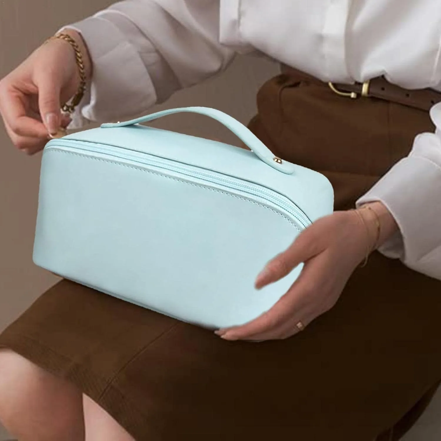 Ocobetom Bolsa cosmética de Viaje de Gran Capacidad, Bolsa portátil de Maquillaje de Viaje, Bolsa de Aseo de Cuero para artículos de tocador cosméticos de Cuidado de la Piel - Imagen 4