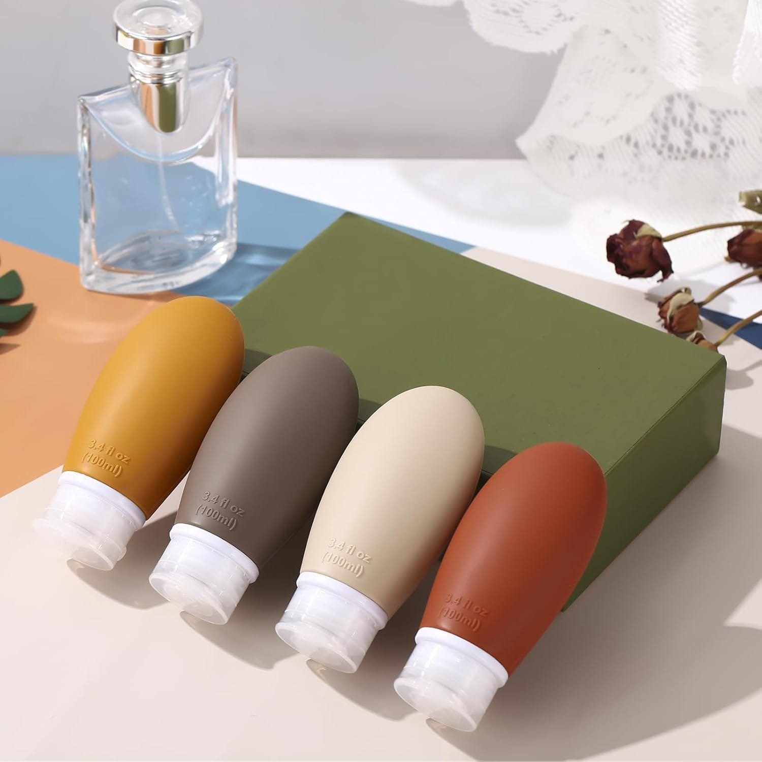 Botellas de Viaje,4 paquete 100ml silicona Botella de viaje a prueba de fugas exprimiendo portátiles contenedores recipientes para champús,lociones y artículos de tocador - Imagen 6