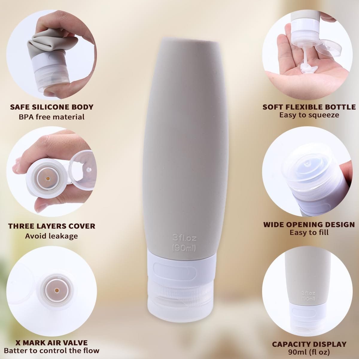 CENRONG 19 Piezas Juego de Botellas de Viaje de Silicona, Rellenables Prueba de Fugas Contenedores de Viaje, Contenedores Portátiles para Cosméticos Artículos de Aseo - Imagen 3