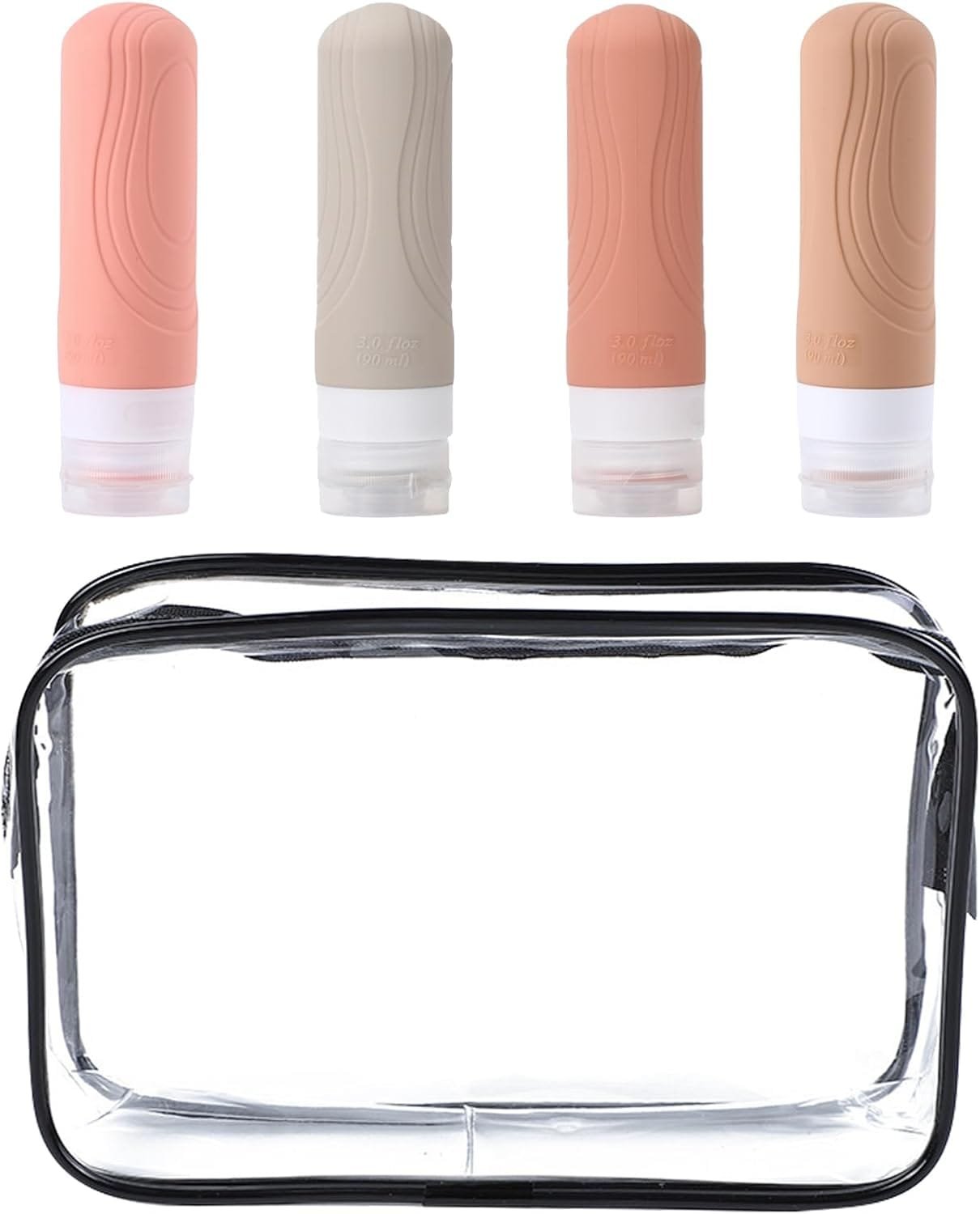 Paquete de 4 Botellas de Viaje para Artículos de Tocador Botellas de Viaje de Silicona Juego de Contenedores de Viaje Portátiles de 90 Ml Contenedores de Viaje Exprimibles a Prueba de Fugas (Rosa) - Imagen 2