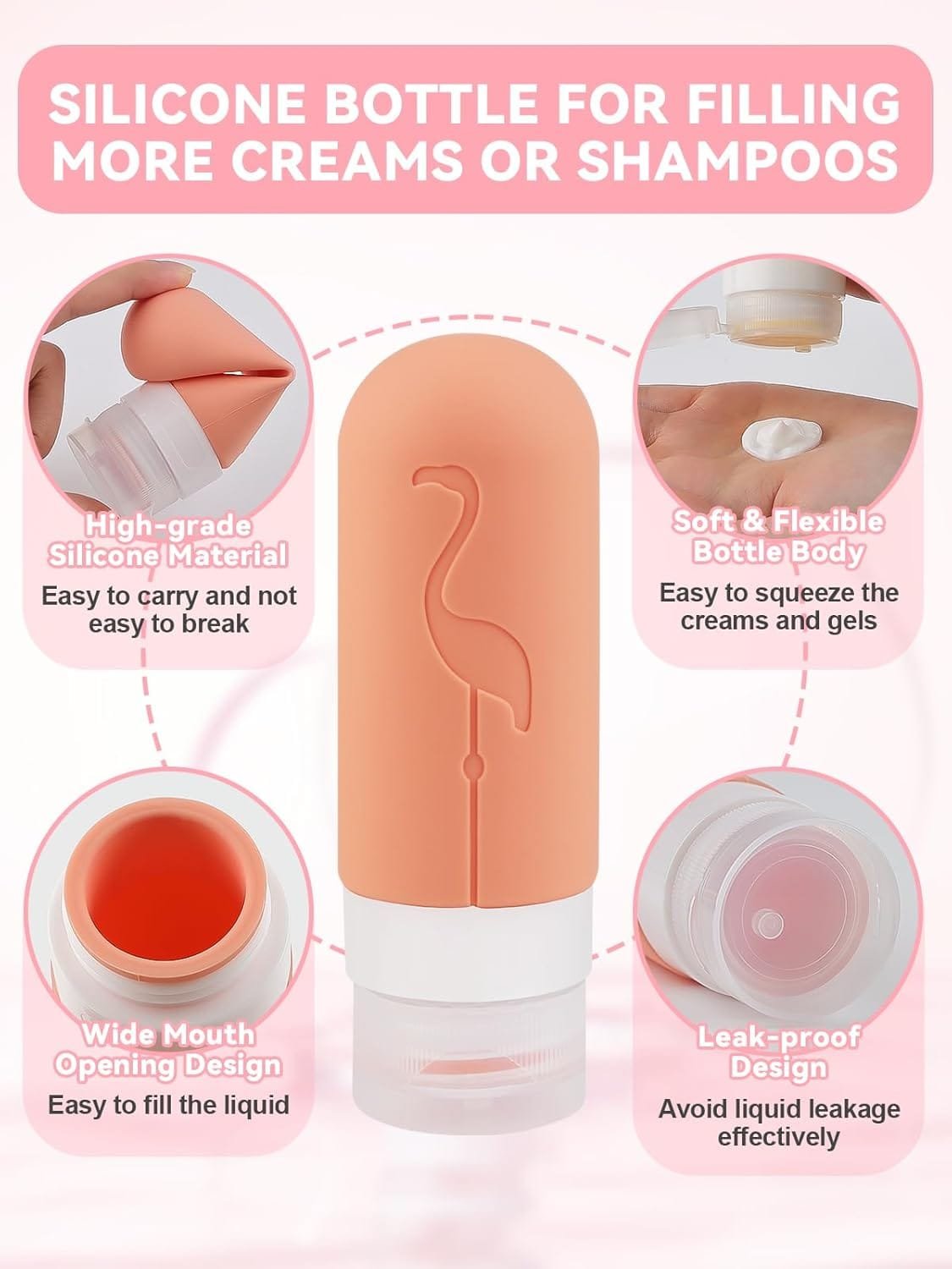 EBANKU Juego de 20 botellas de viaje para artículos de tocador aprobado por la TSA, acondicionador de tamaño de viaje, accesorios de viaje exprimibles de silicona a prueba de fugas, rellenables para - Imagen 3