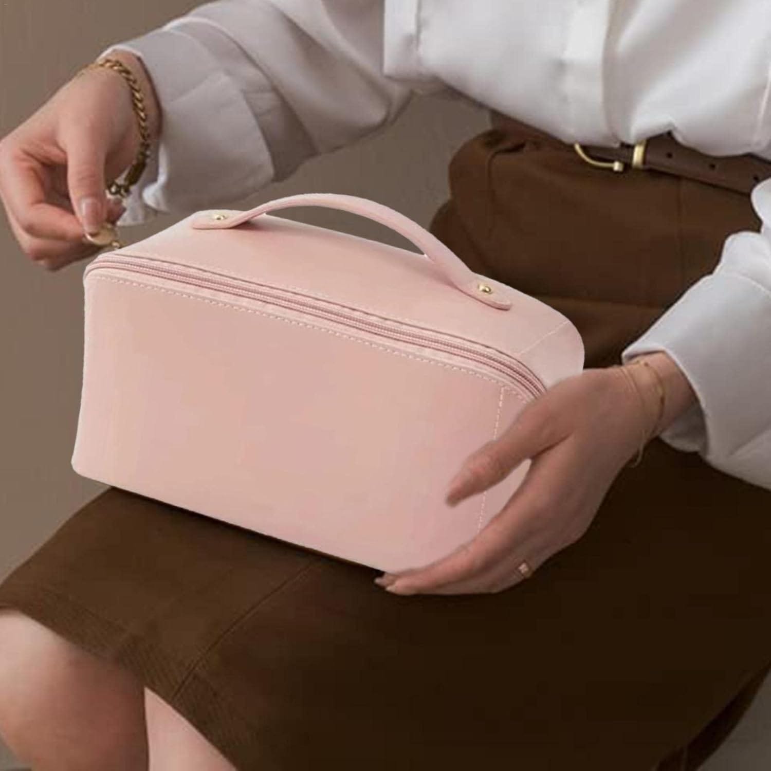 Ocobetom Bolsa cosmética de Viaje de Gran Capacidad, Bolsa portátil de Maquillaje de Viaje, Bolsa de Aseo de Cuero para artículos de tocador cosméticos de Cuidado de la Piel - Imagen 4