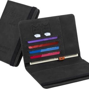 Coolzon Funda Pasaporte, Funda de Pasaporte de Viaje de los Billetera de Documentos Portátiles con Bloqueo de RFID, Tarjetas de Crédito, Tarjetas de Identificación, Boletos de Aerolínea, Negro
