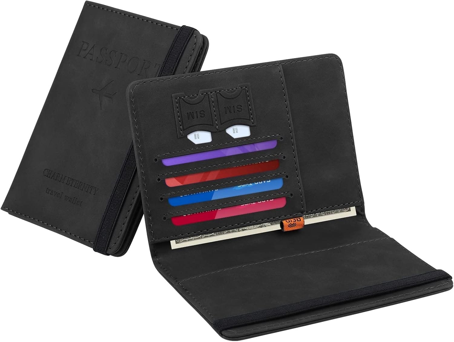 Coolzon Funda Pasaporte, Funda de Pasaporte de Viaje de los Billetera de Documentos Portátiles con Bloqueo de RFID, Tarjetas de Crédito, Tarjetas de Identificación, Boletos de Aerolínea, Negro