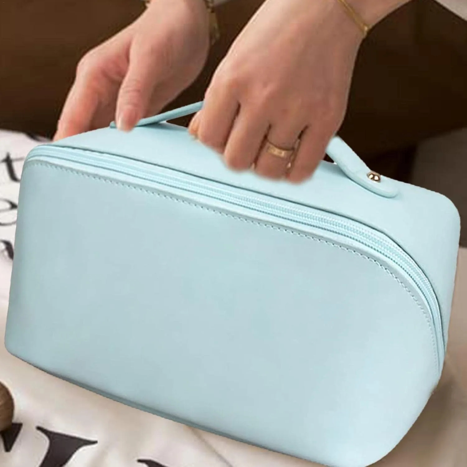 Ocobetom Bolsa cosmética de Viaje de Gran Capacidad, Bolsa portátil de Maquillaje de Viaje, Bolsa de Aseo de Cuero para artículos de tocador cosméticos de Cuidado de la Piel - Imagen 3