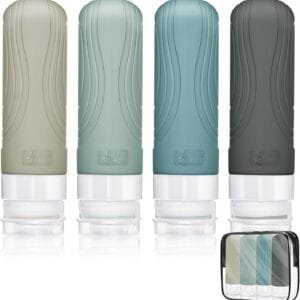 Brovamo Botellas de Viaje Silicona 90ml Set, 4 Piezas a Prueba de Fugas Botellas Viaje Rellenables para Rellenar, Portátil Travel Bottles para Loción Champú Artículos de tocador [Serie Netural]