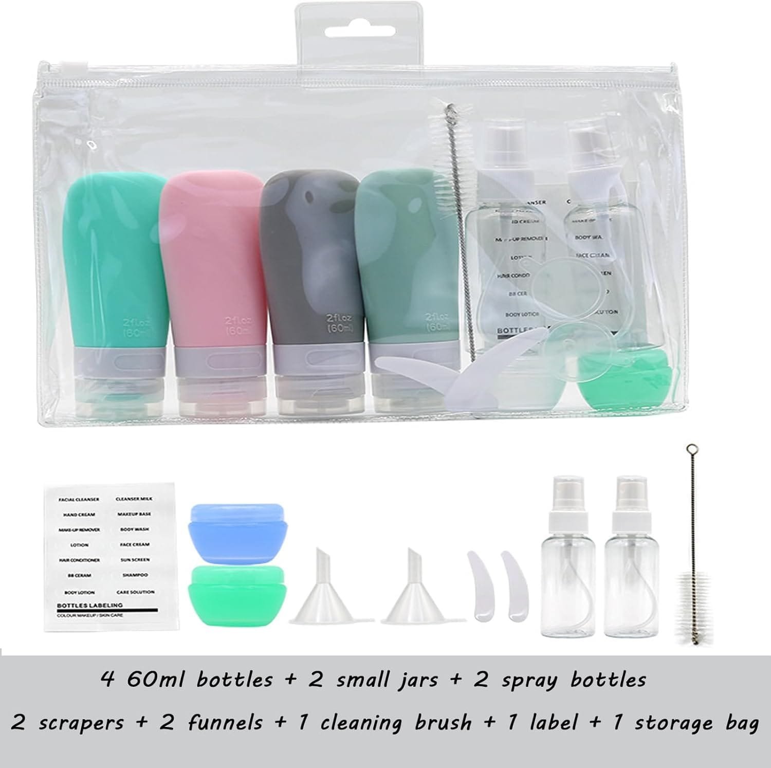 13 Piezas Botes Viaje, Botellas de Viaje Silicona, Lociones y Artículos de Tocador, Botes Viaje Rellenables con Bolsa de Almacenamiento, Adecuadas para Envasar Artículos de Tocador, Cosméticos - Imagen 4