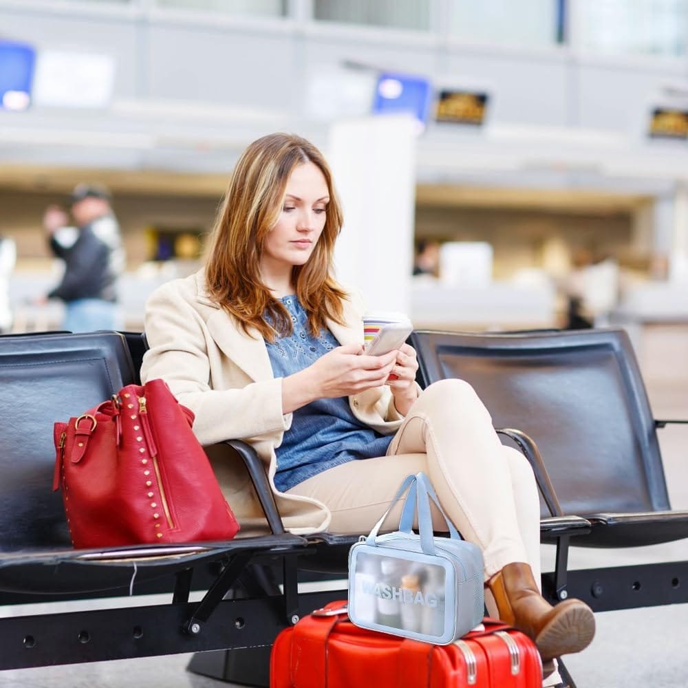 Bieiyhe Neceser Mujer Azul Bolsa de Aseo Viaje Transparente ArtíCulos de Aseo PortáTil Neceser de Almacenamiento Bolsa de CosméTicos Impermeable Bolsa de Aseo Hombre Neceser de Maquillaje - Imagen 7