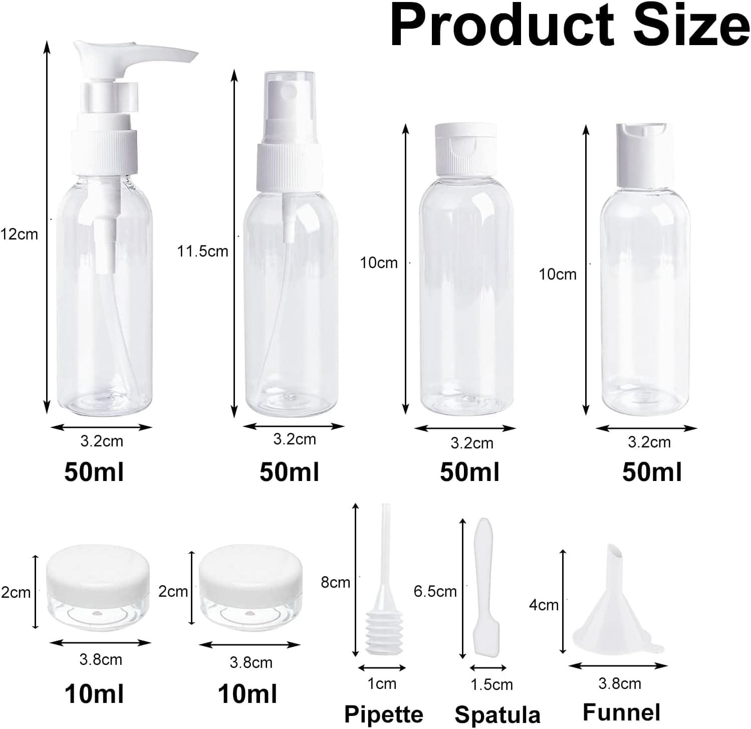 Juego de 9 botellas de viaje a prueba de fugas, rellenables, pequeñas botellas de plástico vacías para cosméticos y artículos de tocador de viaje - Imagen 2