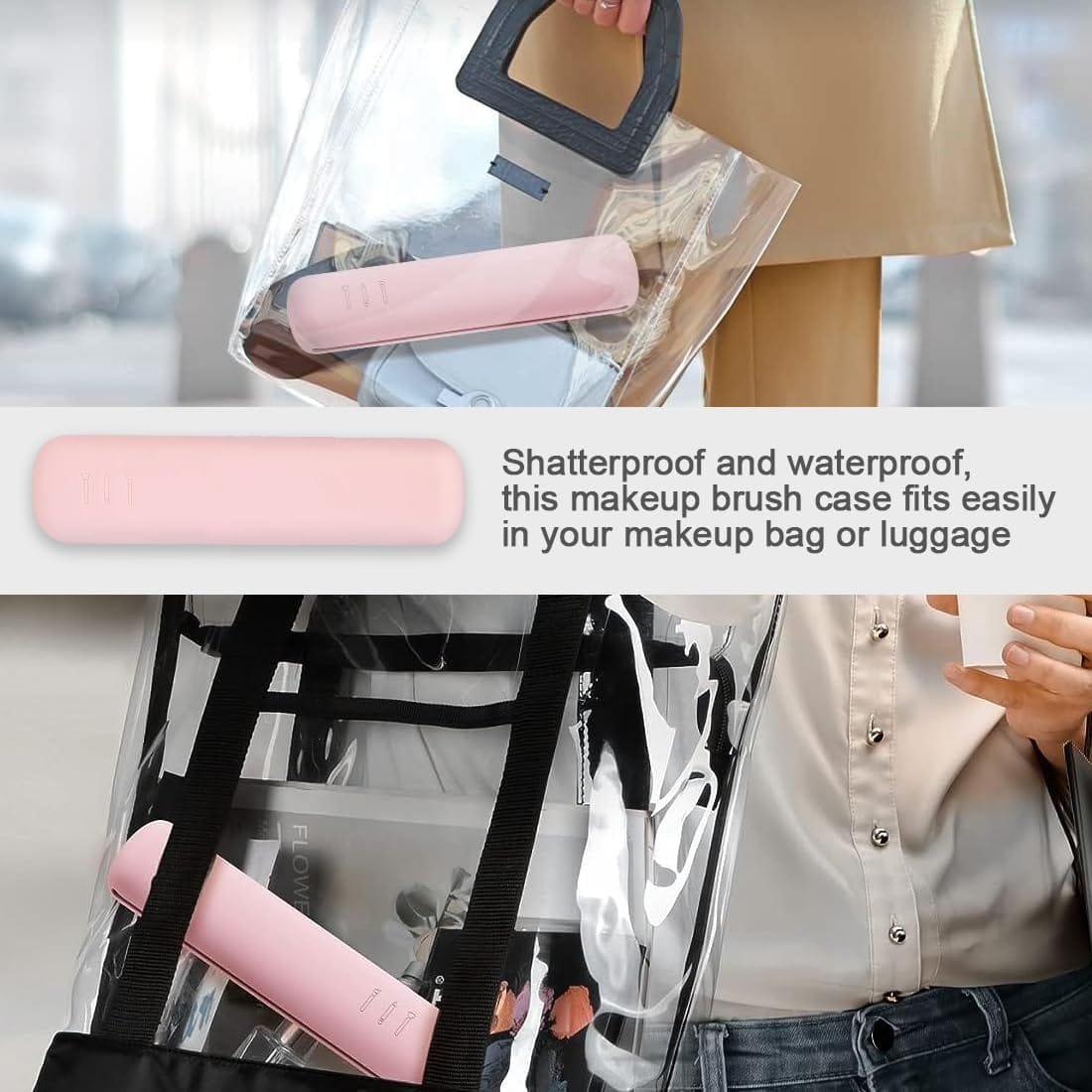 1 Pieza Bolsa Silicona Brochas Maquillaje Viaje Organizador Maquillaje Impermeable Pequeña Para Cosméticos Artículos Esenciales Viaje Para Mujeres Y Niñas (Rosa) - Imagen 6