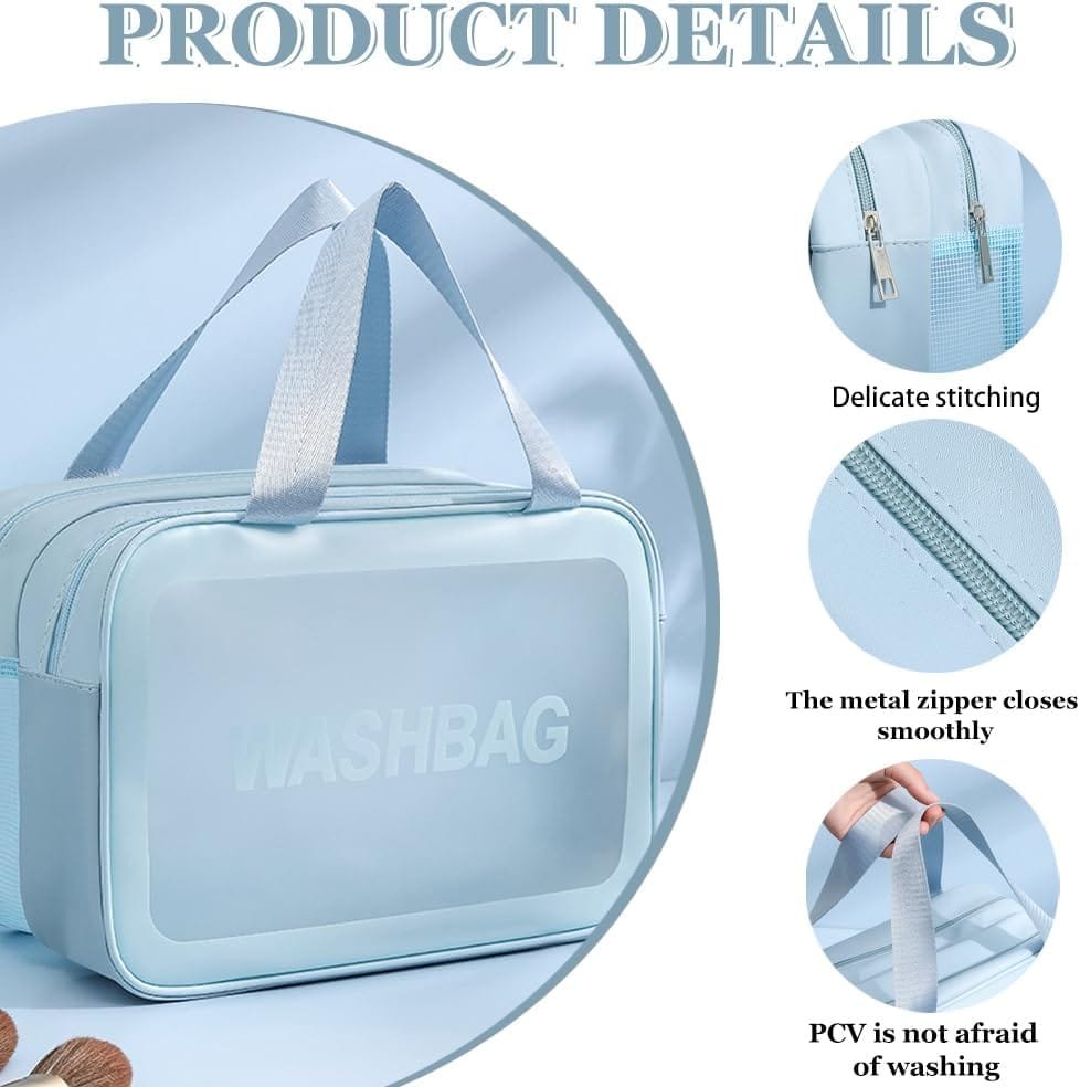 Bieiyhe Neceser Mujer Azul Bolsa de Aseo Viaje Transparente ArtíCulos de Aseo PortáTil Neceser de Almacenamiento Bolsa de CosméTicos Impermeable Bolsa de Aseo Hombre Neceser de Maquillaje - Imagen 3