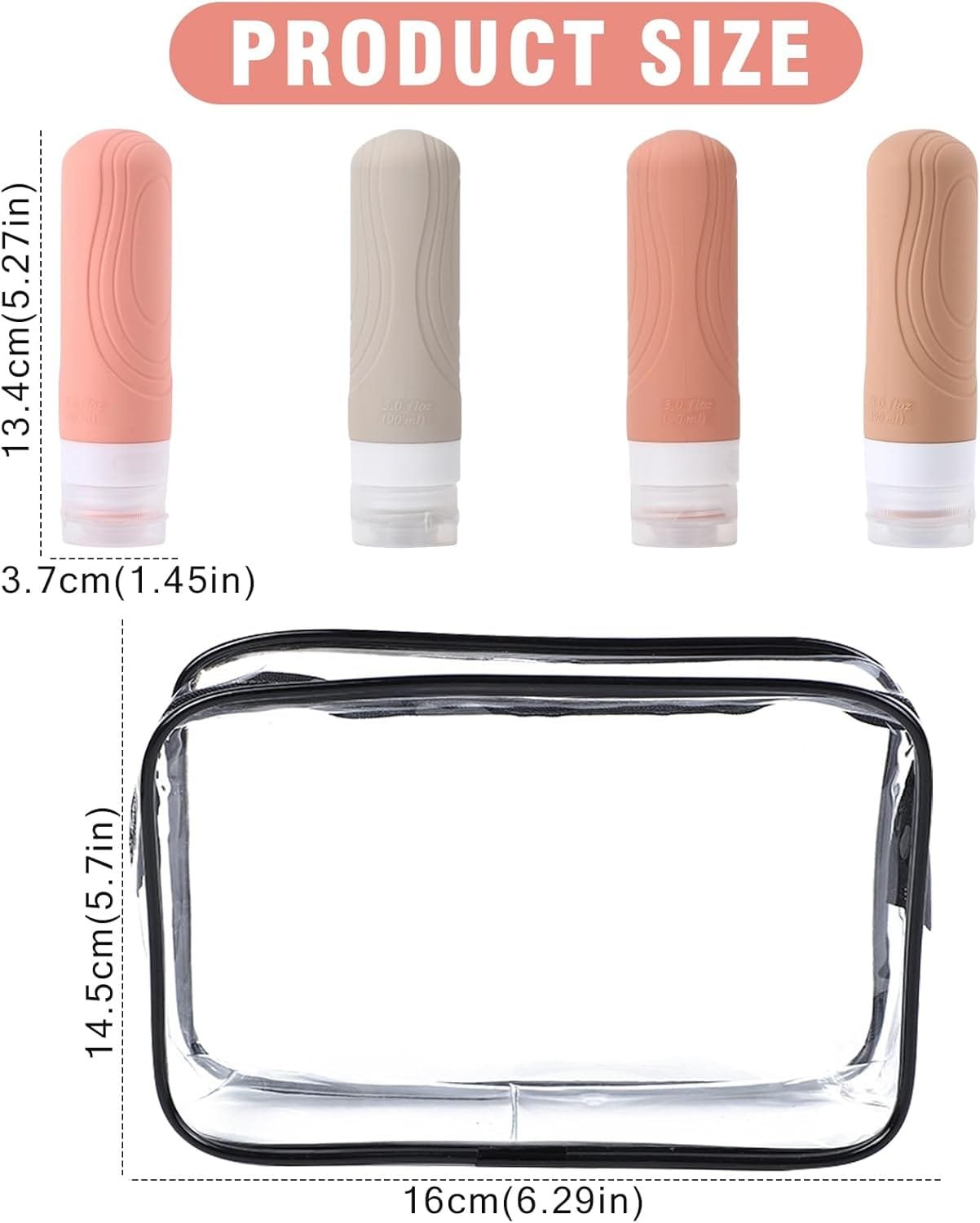 Paquete de 4 Botellas de Viaje para Artículos de Tocador Botellas de Viaje de Silicona Juego de Contenedores de Viaje Portátiles de 90 Ml Contenedores de Viaje Exprimibles a Prueba de Fugas (Rosa) - Imagen 3