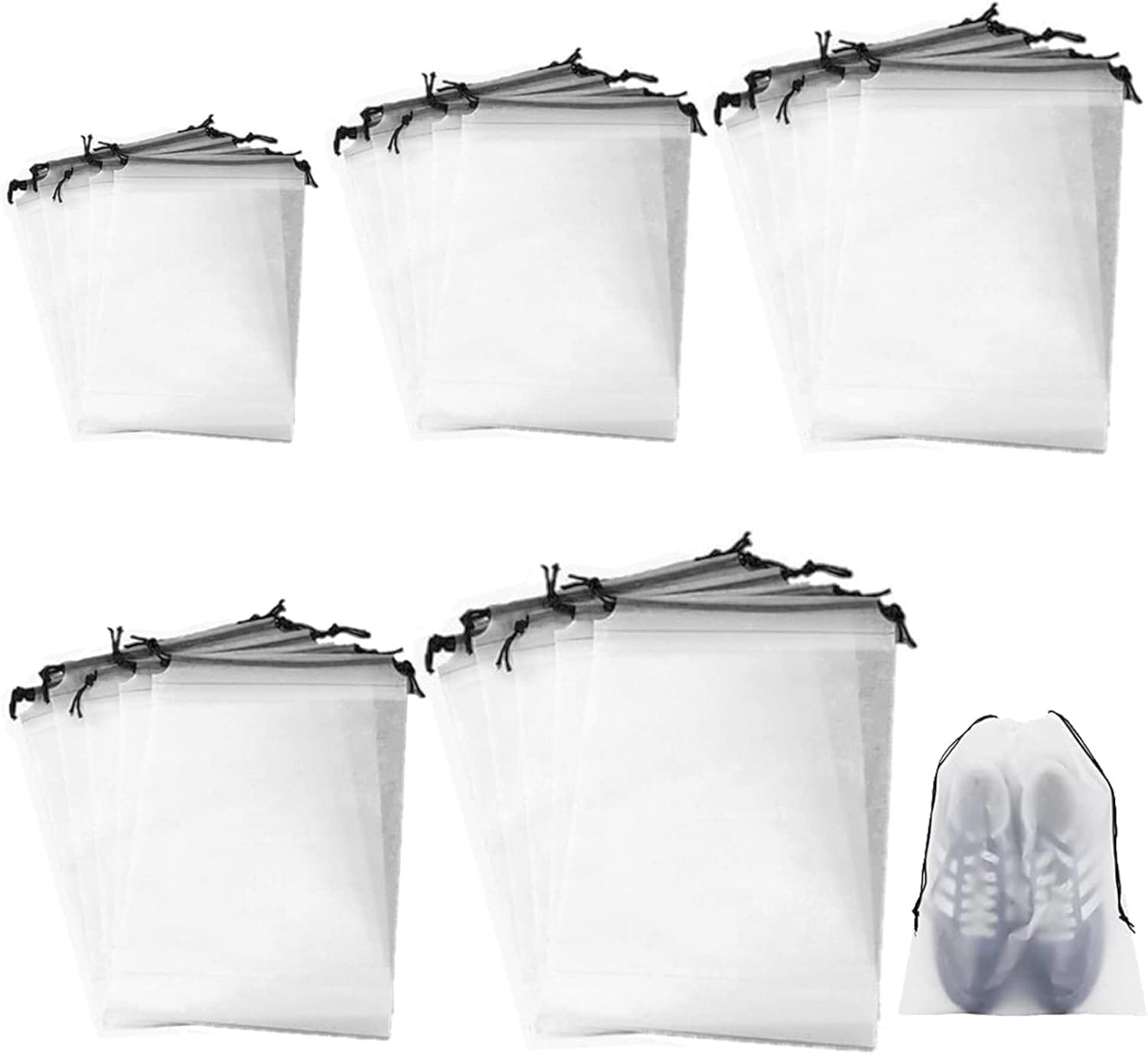 Bolsas para Zapatos 25 PCS Bolsas Transparentes con Cordón, Zapatos de Viaje Bolsa de Acabado, Multifunción Impermeable Bolsa a Prueba de Polvo Zapatos, para Cosméticos Ropa Calzado Artículos Viajes