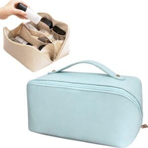 Ocobetom Bolsa cosmética de Viaje de Gran Capacidad, Bolsa portátil de Maquillaje de Viaje, Bolsa de Aseo de Cuero para artículos de tocador cosméticos de Cuidado de la Piel