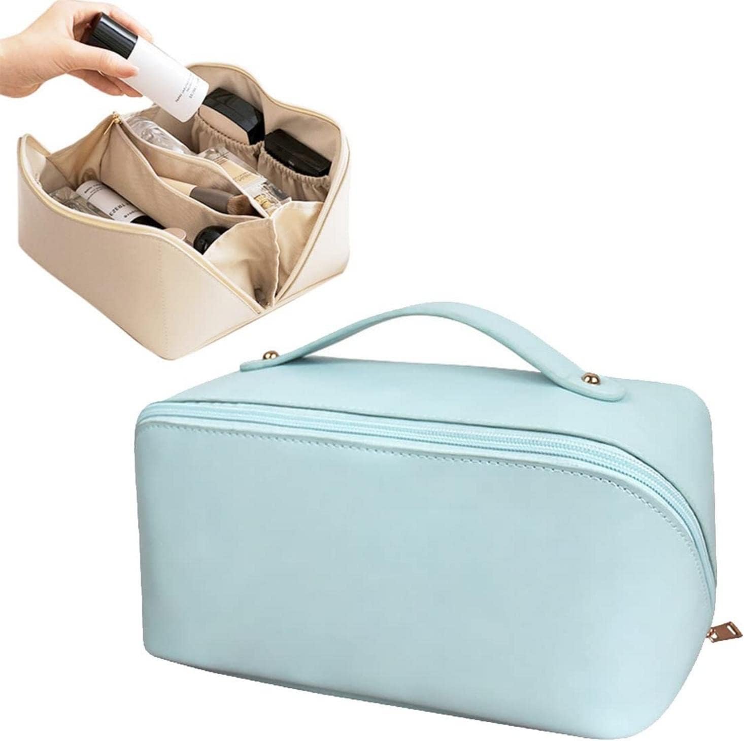 Ocobetom Bolsa cosmética de Viaje de Gran Capacidad, Bolsa portátil de Maquillaje de Viaje, Bolsa de Aseo de Cuero para artículos de tocador cosméticos de Cuidado de la Piel