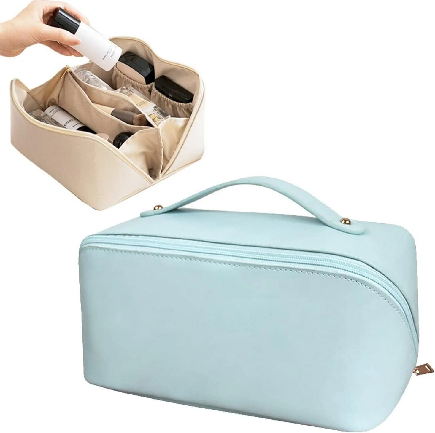 Ocobetom Bolsa cosmética de Viaje de Gran Capacidad, Bolsa portátil de Maquillaje de Viaje, Bolsa de Aseo de Cuero para artículos de tocador cosméticos de Cuidado de la Piel