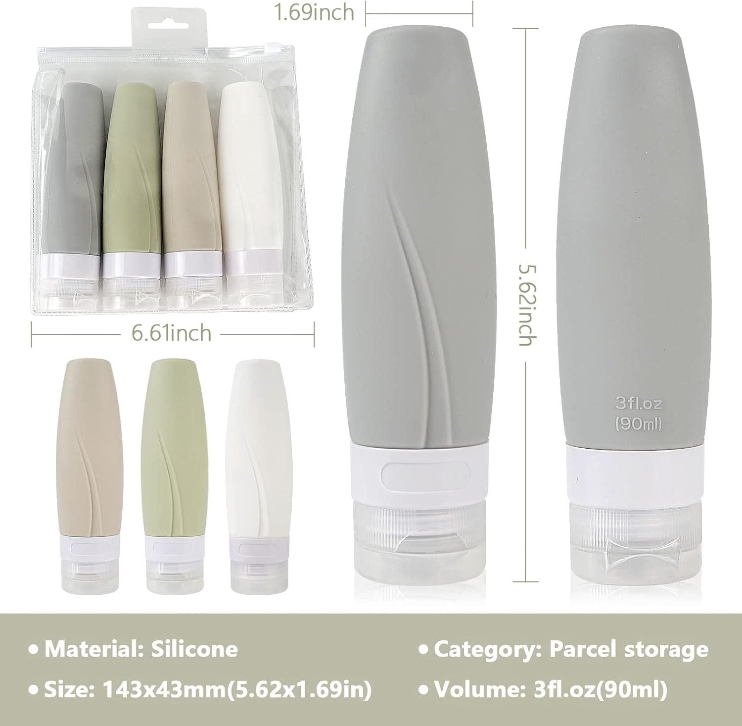 CHSEEO 4 Piezas Botellas de Viaje Bote de Silicona Contenedor de Viaje Recipientes Accesorios de Viaje para Líquidos Champú Loción Artículos de Tocador 90ml #3 - Imagen 2