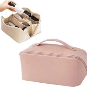 Ocobetom Bolsa cosmética de Viaje de Gran Capacidad, Bolsa portátil de Maquillaje de Viaje, Bolsa de Aseo de Cuero para artículos de tocador cosméticos de Cuidado de la Piel