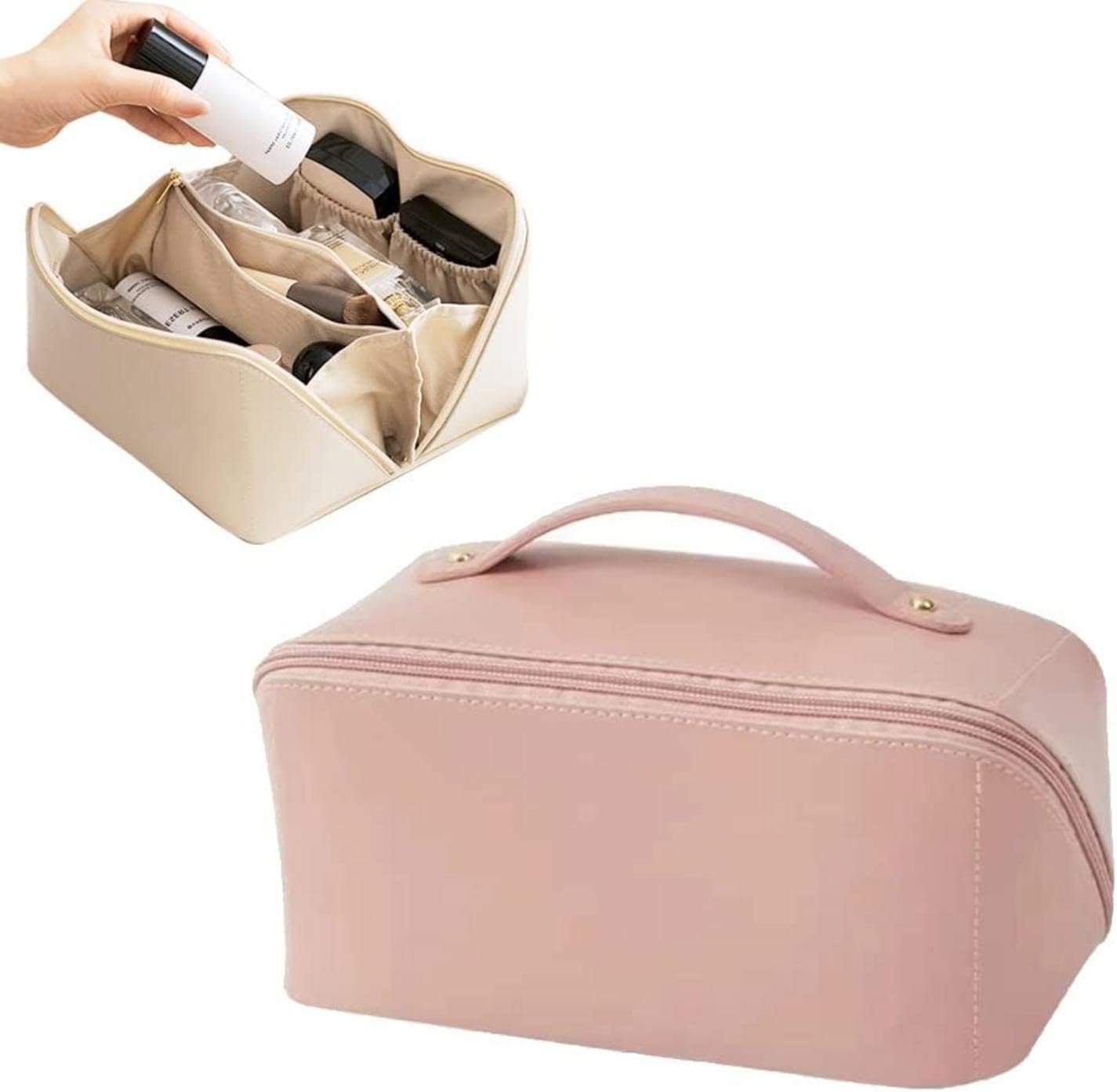 Ocobetom Bolsa cosmética de Viaje de Gran Capacidad, Bolsa portátil de Maquillaje de Viaje, Bolsa de Aseo de Cuero para artículos de tocador cosméticos de Cuidado de la Piel