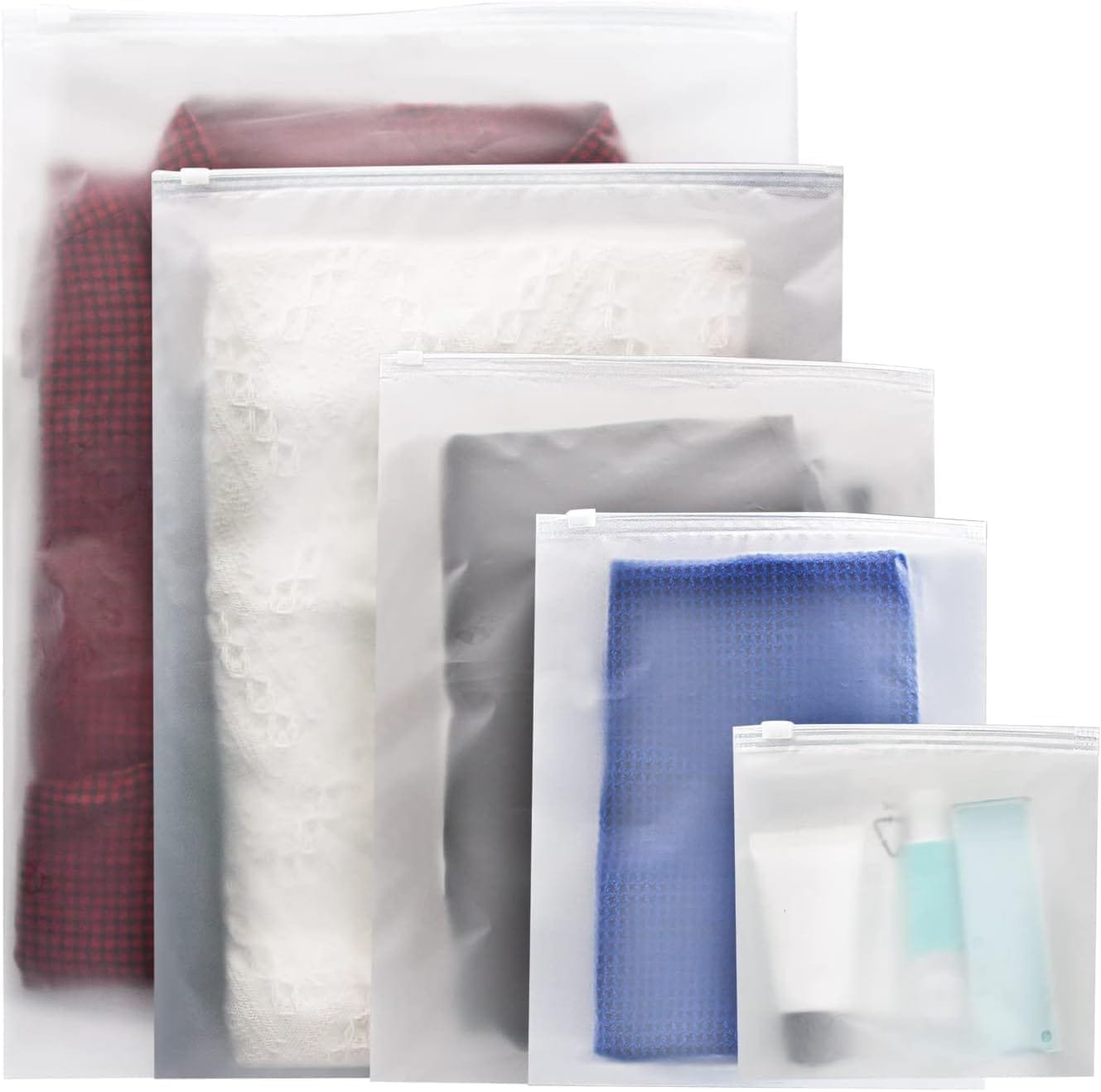 25 Piezas Bolsas de Almacenamiento de Viaje de Ropa de Plástico con Cremallera, Organizador de Viajes Mate Transparente Reutilizable para Ropa, Zapatos y Artículos de Tocador (5 Tamaños)