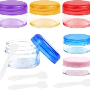 6 botellas de viaje, macetas de muestra, mini macetas de viaje para artículos de tocador, macetas pequeñas de crema de viaje, recipientes cosméticos transparentes, 10 g), multicolor