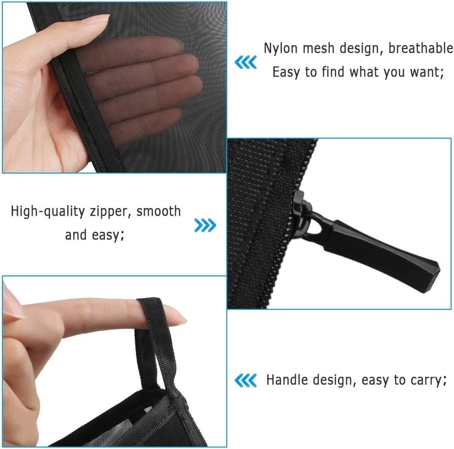 Bolsa de Artículos de Tocador de Viaje, 2 Bolsas de Almacenamiento de Maquillaje con Cremallera, Bolsa de Cosméticos de Malla para Almacenar Artículos de Tocador Cosméticos (Negro) - Imagen 6