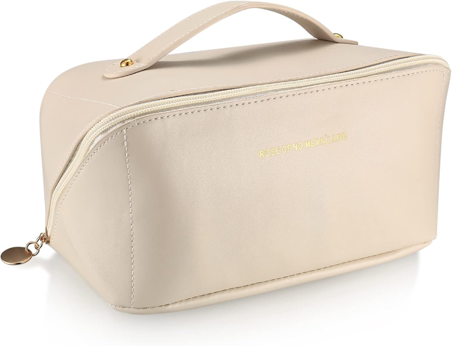 Bolsa de Maquillaje de Viaje, Bolsa de cosméticos de Cuero portátil Impermeable con Gran Capacidad, Mango y Cremallera para artículos de tocador, Maquillaje - Blanco