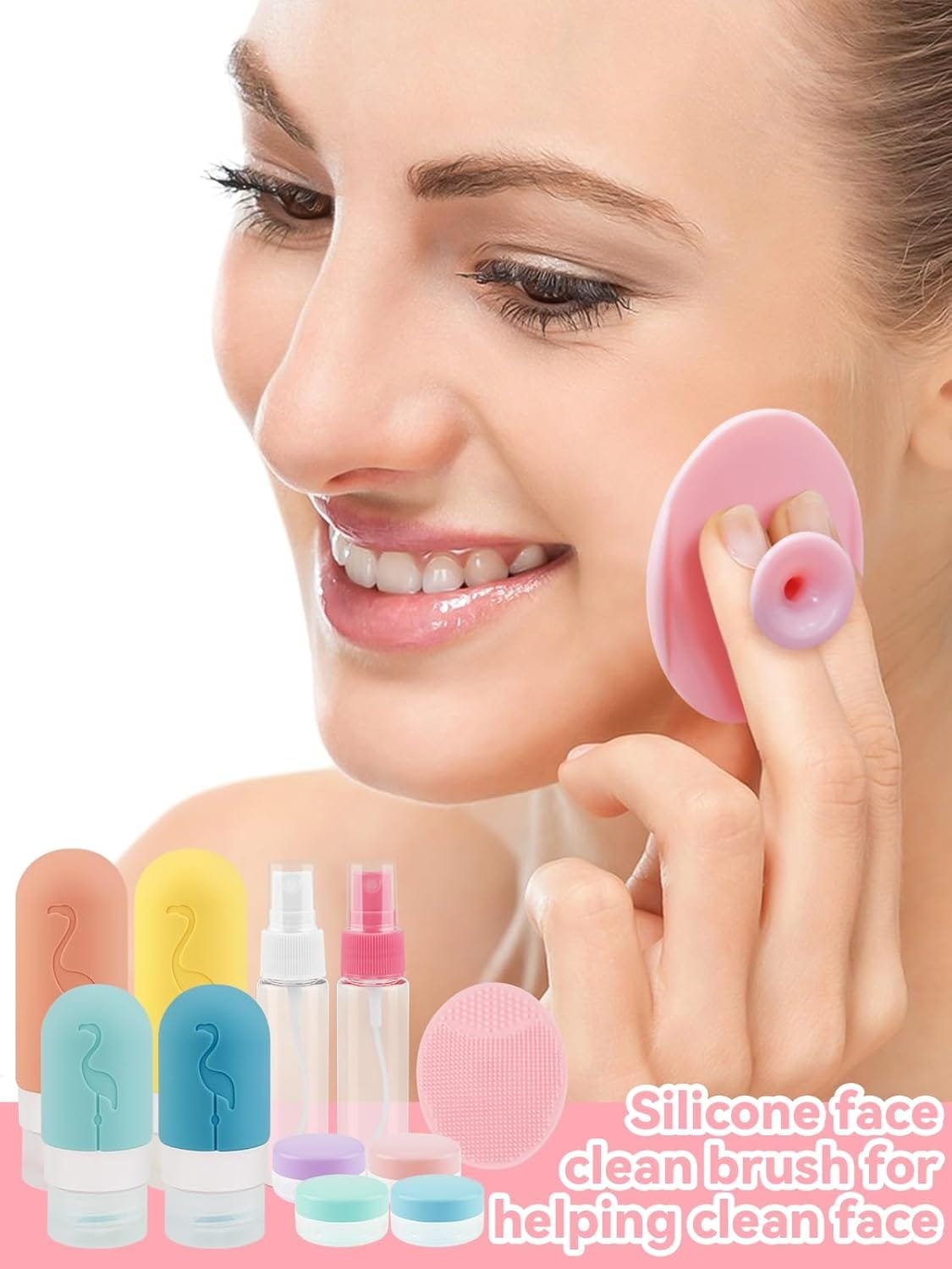 EBANKU Juego de 20 botellas de viaje para artículos de tocador aprobado por la TSA, acondicionador de tamaño de viaje, accesorios de viaje exprimibles de silicona a prueba de fugas, rellenables para - Imagen 5