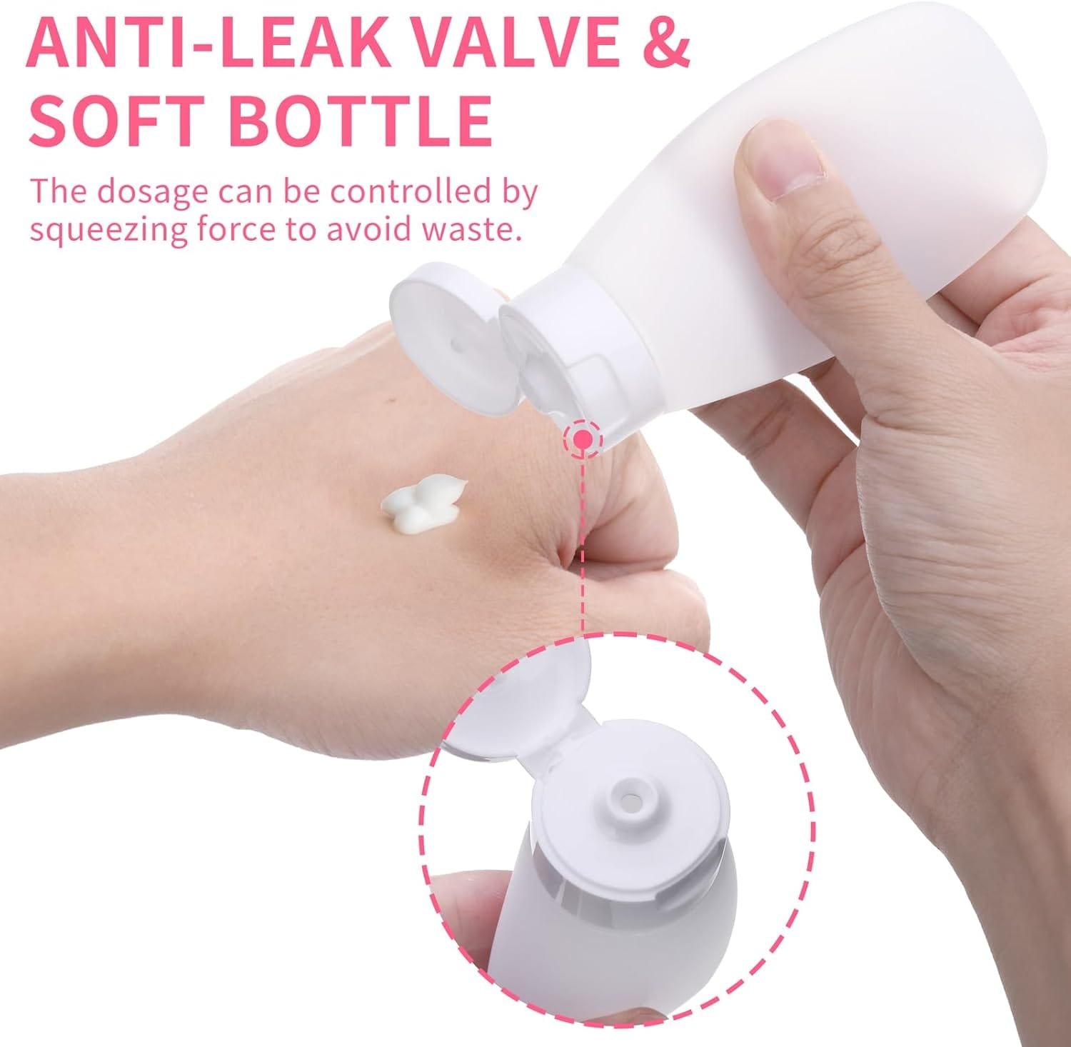 Thinp 4 Pcs Botellas de Viaje Botellas para Rellenar Artículos de Baño Set de Botellas Cosméticas Pequeñas Botellas de Plástico Contenedor de Viaje, para Champú Gel de Ducha Loción Gadgets - Imagen 3