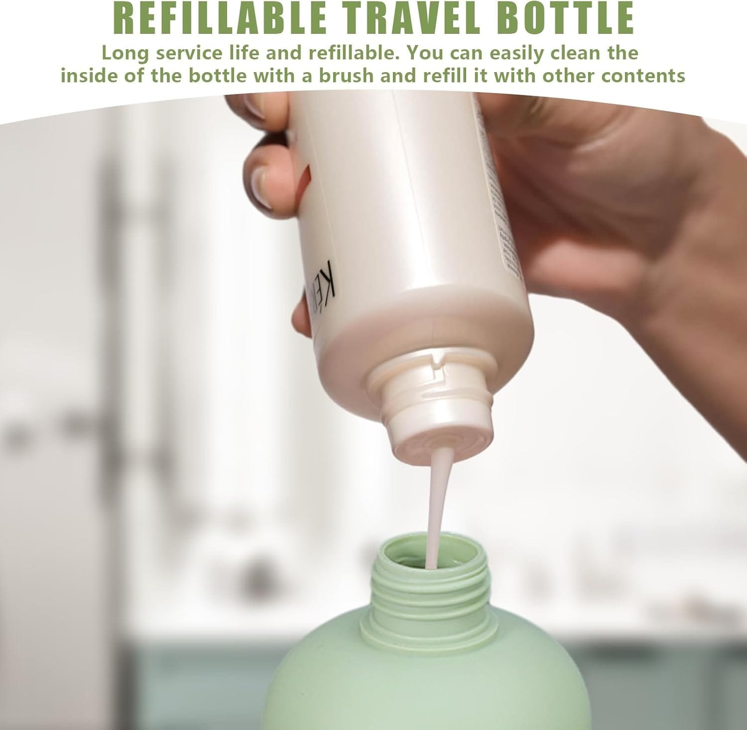 Boutihao Paquete de 4 Botellas de Loción de Viaje Rellenables, Botellas para Apretar con Tapa Abatible, Envase de Viaje para Líquidos, para Champú, Cremas, Loción, Acondicionador (200 ml, Verde) - Imagen 6