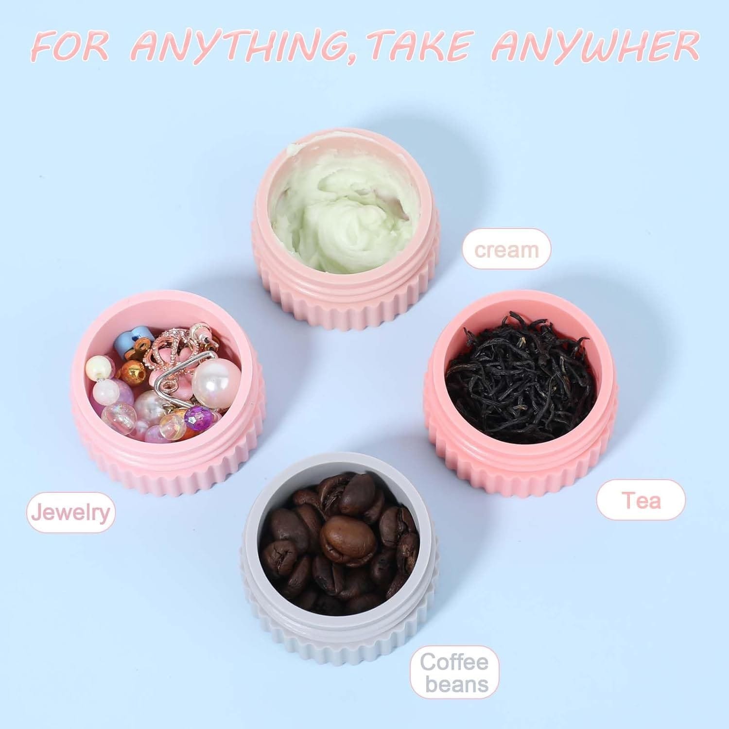 Giantree Recipientes de viaje para artículos de tocador, 4 tarros pequeños de silicona para crema de 19.3 g/20 ml, recipientes de tamaño de viaje a prueba de fugas, esenciales de viaje con tapa para - Imagen 7