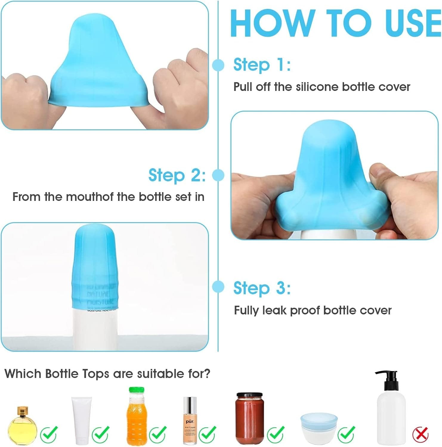 8 Fundas para Botellas de Silicona de Viaje, artículos de tocador para protección de Fugas, Funda elástica para Viajes al Aire Libre, Accesorios de Viaje Reutilizables para champú Gel - Imagen 3