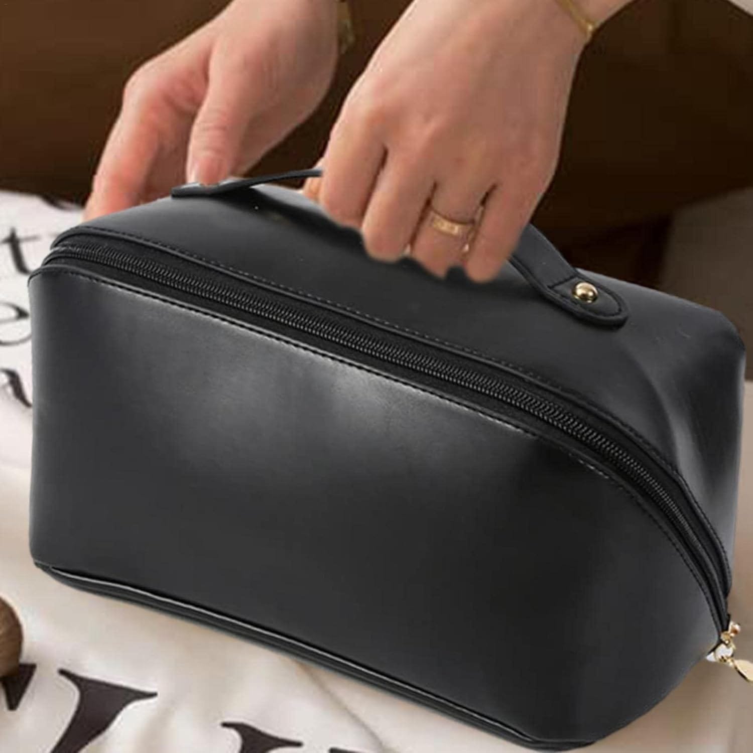Ocobetom Bolsa cosmética de Viaje de Gran Capacidad, Bolsa portátil de Maquillaje de Viaje, Bolsa de Aseo de Cuero para artículos de tocador cosméticos de Cuidado de la Piel - Imagen 3