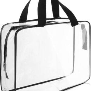 Gjinxi Neceser de viaje, bolsa de maquillaje transparente, impermeable, tamaño cuarto de galón, bolsas de maquillaje, con asa, organizador de gran apertura, paquete de artículos esenciales de viaje,