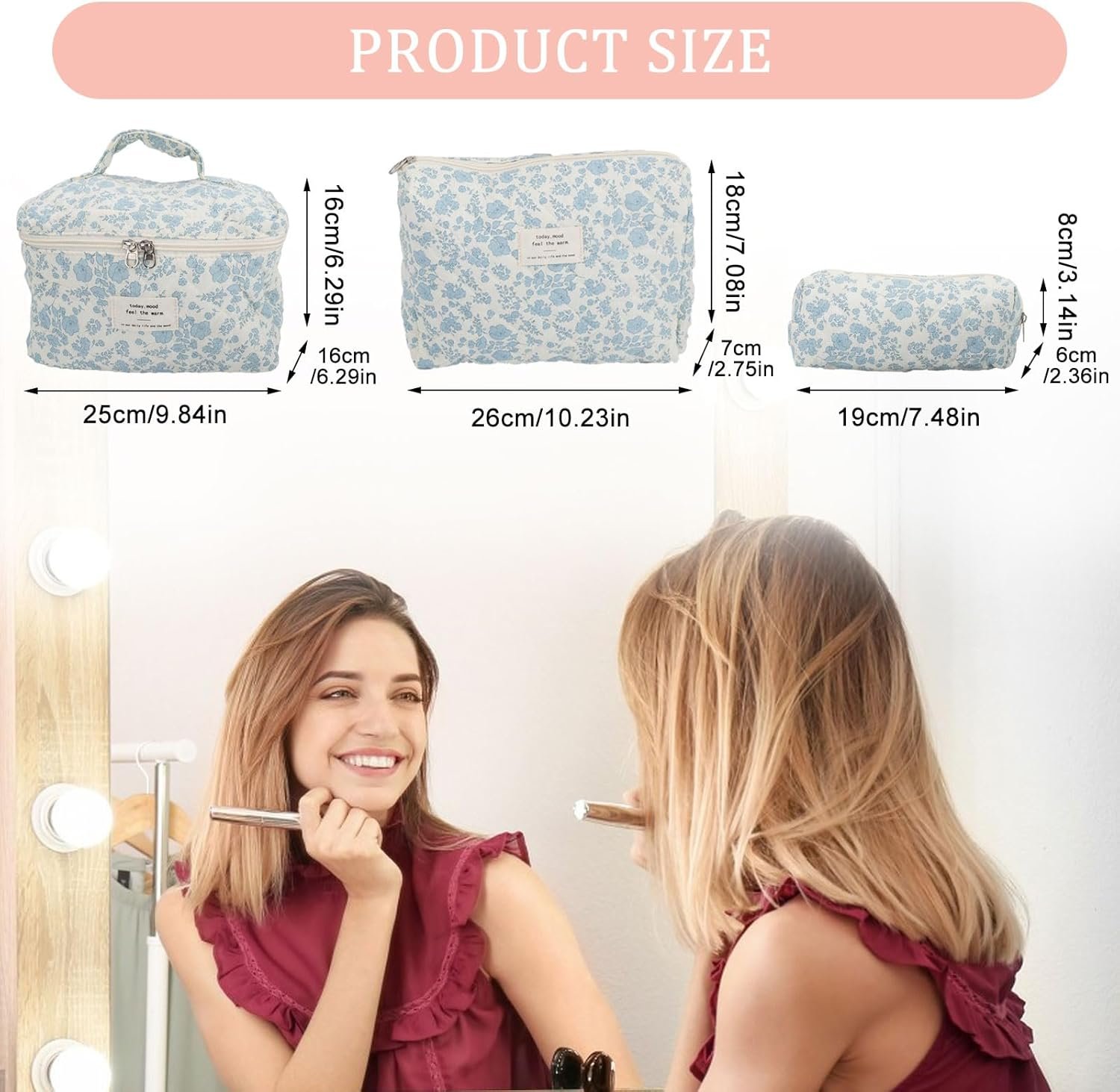 Yallmie Neceser de viaje de 3 piezas, bolsa de aseo floral, bolsa de maquillaje floral, bolsa de viaje para artículos de tocador, bolsas de aseo estéticas para mujeres, bolsas de viaje para artículos - Imagen 2