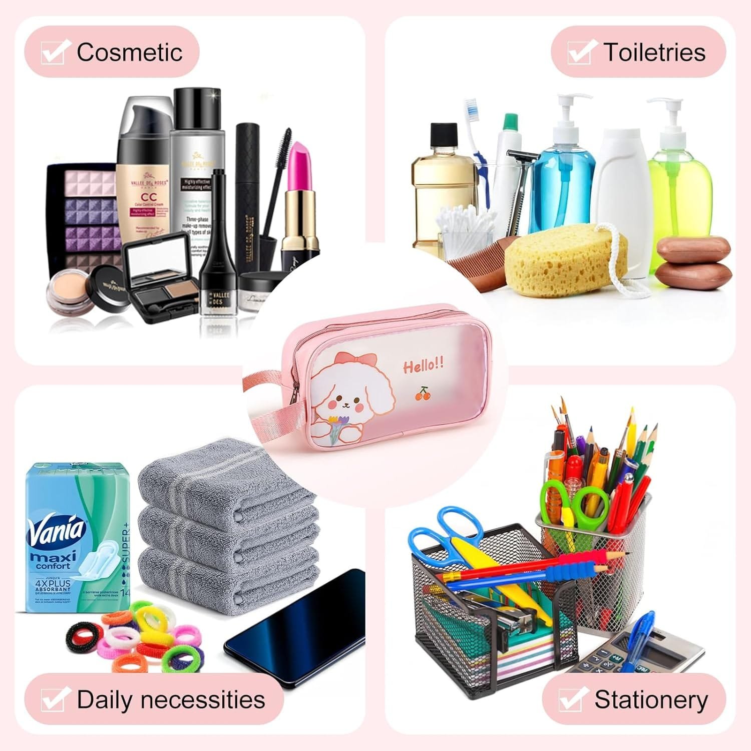 Boobeen Bolsa de Cosméticos Impermeable, Bolsa de Maquillaje de Viaje con Cremallera Transparente, Organizador de Cosméticos Multiusos para Viaje, Bolsas de Maquillaje Bolsas de Artículos de Baño - Imagen 5