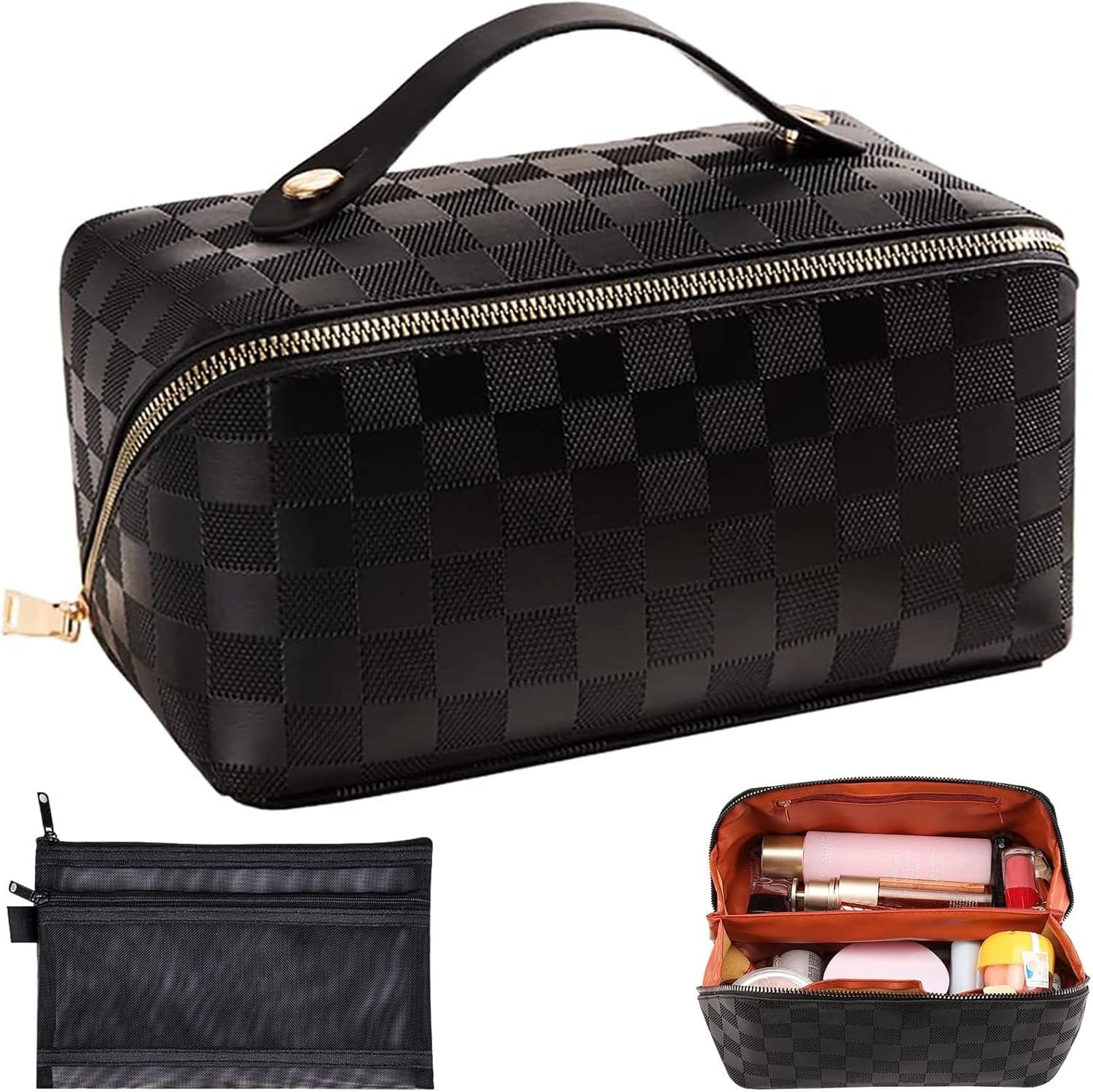 Bolsa de Cosméticos de Viaje de Gran Capacidad, Bolsa de Cosméticos Impermeable, Bolsa de Lavado de Viaje Multifuncional y Portátil de con Asa y Cremallera, para Cosméticos, Artículos de Tocador