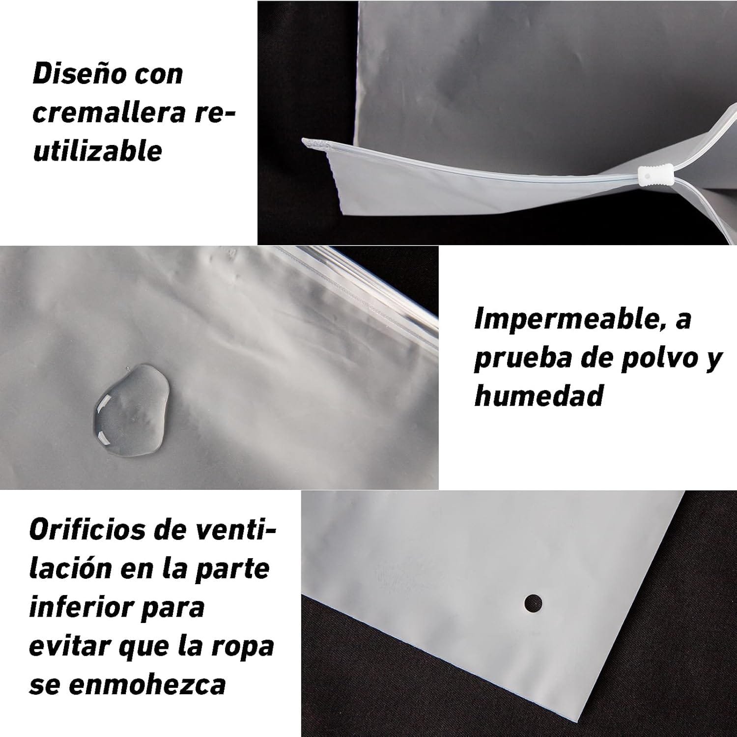 25 Piezas Bolsas de Almacenamiento de Viaje de Ropa de Plástico con Cremallera, Organizador de Viajes Mate Transparente Reutilizable para Ropa, Zapatos y Artículos de Tocador (5 Tamaños) - Imagen 4