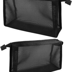 Bolsa de Artículos de Tocador de Viaje, 2 Bolsas de Almacenamiento de Maquillaje con Cremallera, Bolsa de Cosméticos de Malla para Almacenar Artículos de Tocador Cosméticos (Negro)