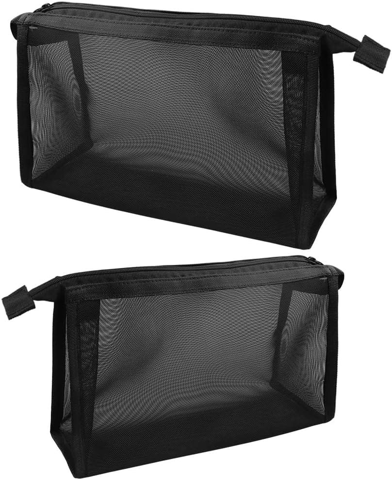 Bolsa de Artículos de Tocador de Viaje, 2 Bolsas de Almacenamiento de Maquillaje con Cremallera, Bolsa de Cosméticos de Malla para Almacenar Artículos de Tocador Cosméticos (Negro)