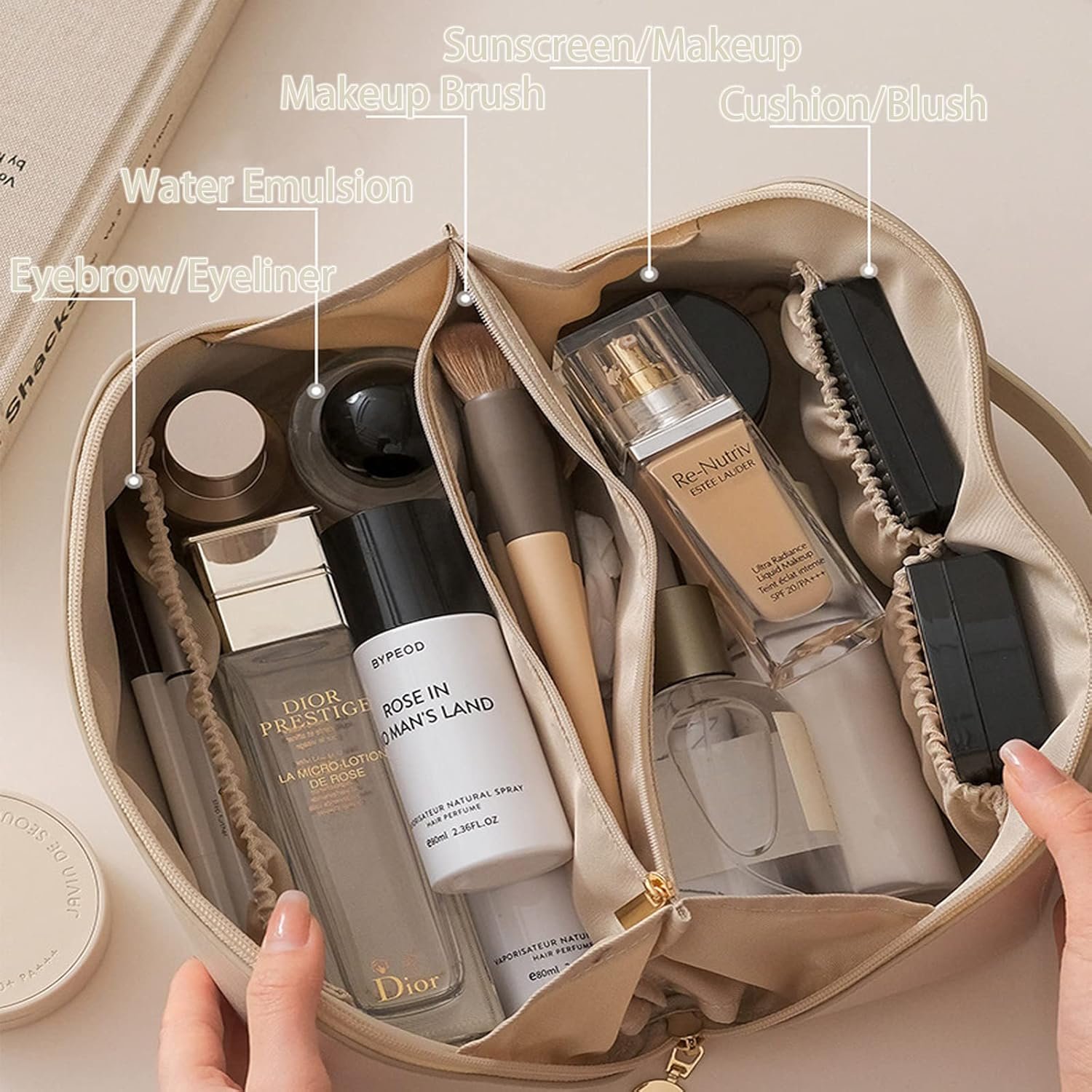 Bolsa Cosméticos Viaje Gran Capacidad, Bolso Portátil del Lavado del Viaje, Bolsa de Maquillaje de Cuero Impermeable con Asa para Cosméticos, Artículos de Aseo de Las Mujeres - Imagen 5