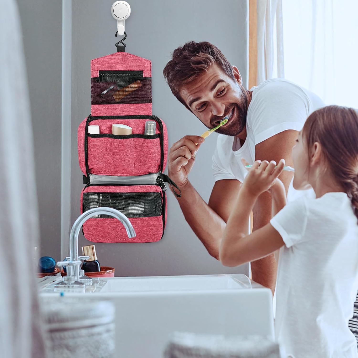 Simpolor Neceser de aseo, bolsa de aseo colgante para mujer, organizador de cultura de viaje impermeable con gancho estable, bolsa de cosméticos compacta portátil para mujer y hombre, bolsa de - Imagen 7
