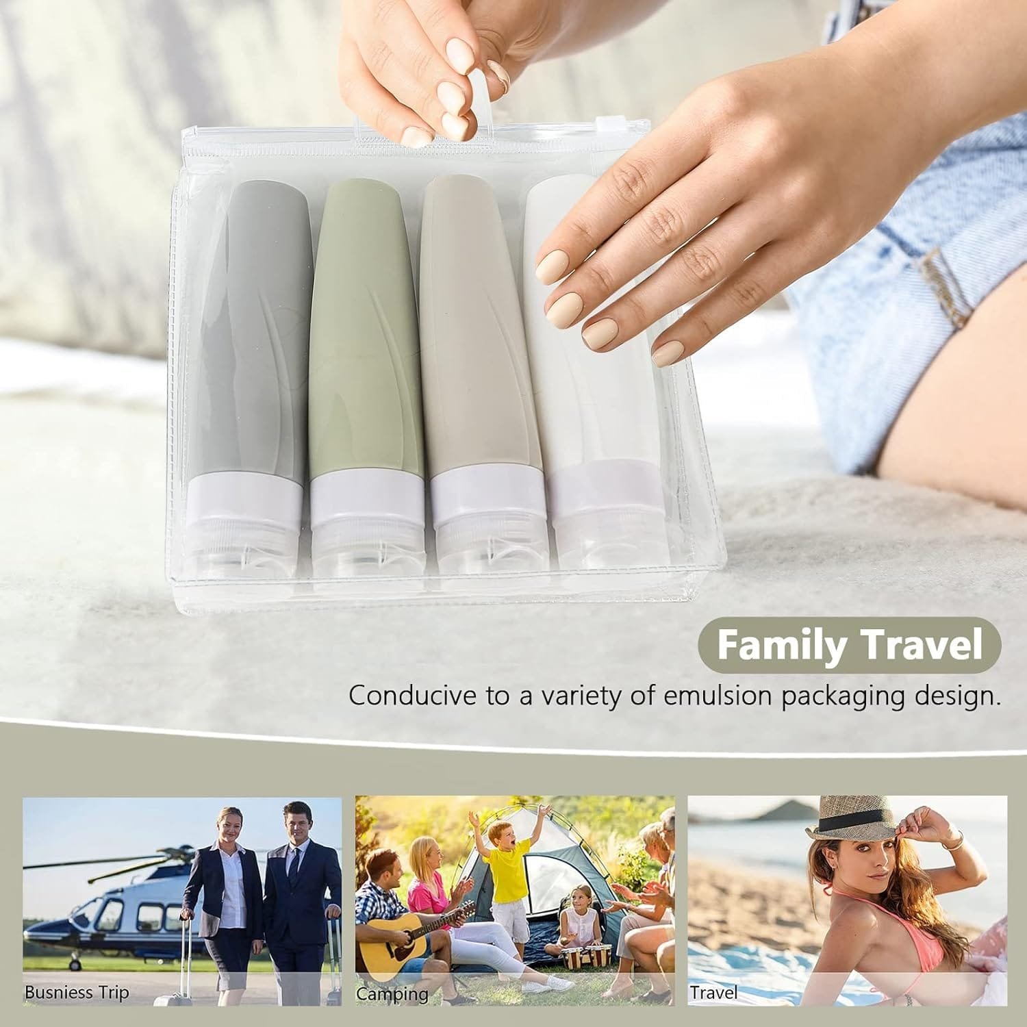 CHSEEO 4 Piezas Botellas de Viaje Bote de Silicona Contenedor de Viaje Recipientes Accesorios de Viaje para Líquidos Champú Loción Artículos de Tocador 90ml #3 - Imagen 4