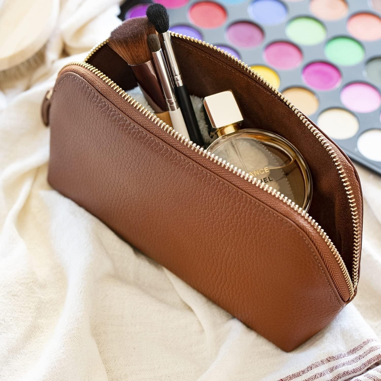 Londo Bolso de Cosméticos en Cuero Genuino para Maquillaje, Bolsa de Viaje Organizador de artículos de tocador Clutch, Unisex - Imagen 5