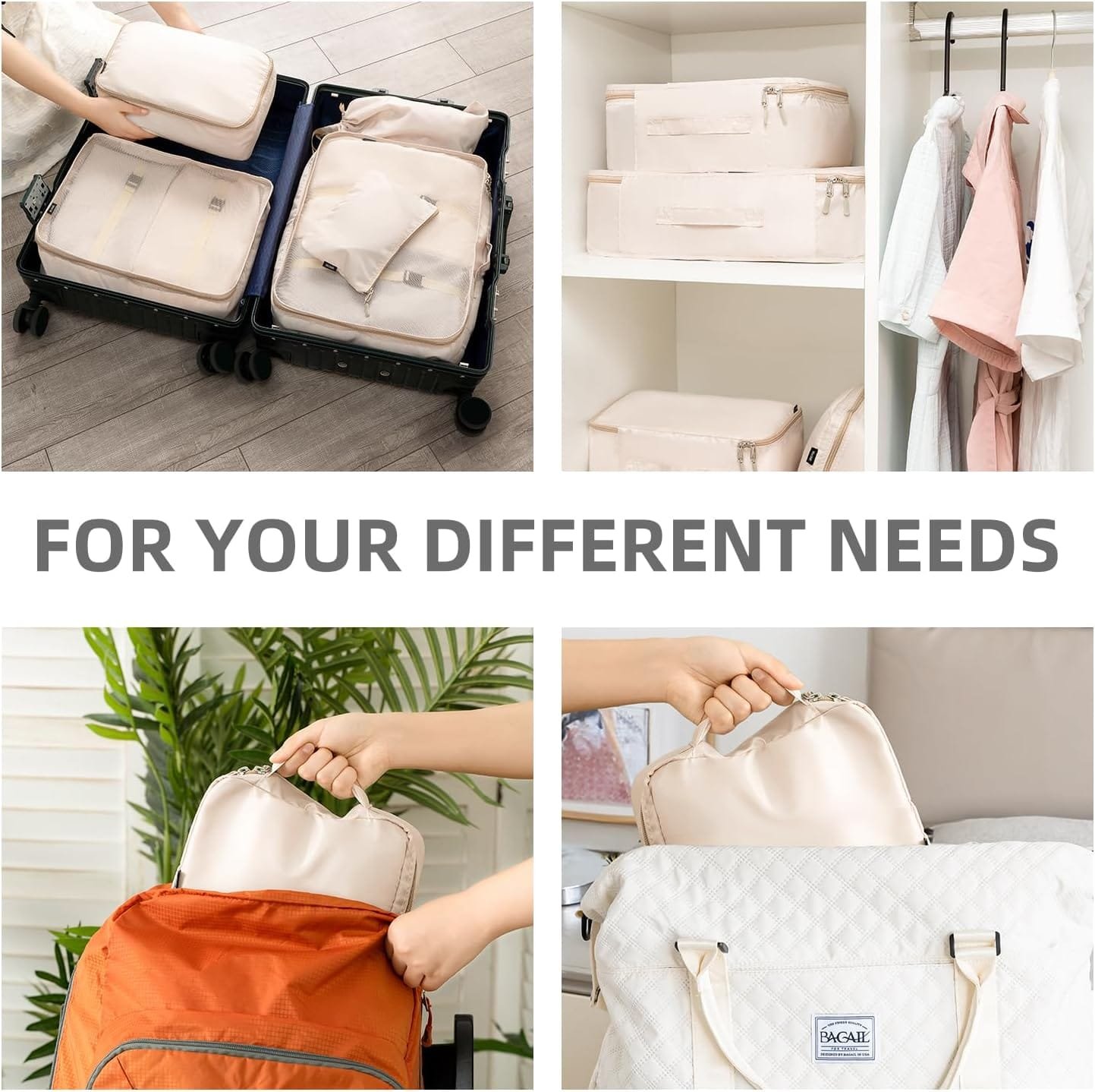 BAGAIL Cubos de Embalaje para Maleta, Juego de 8, Organizadores de Embalaje de Equipaje Ligeros, Cubos de Embalaje para Accesorios de Viaje - Imagen 6