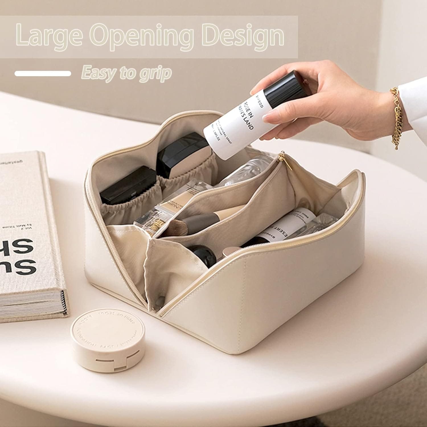 Bolsa Cosméticos Viaje Gran Capacidad, Bolso Portátil del Lavado del Viaje, Bolsa de Maquillaje de Cuero Impermeable con Asa para Cosméticos, Artículos de Aseo de Las Mujeres - Imagen 6