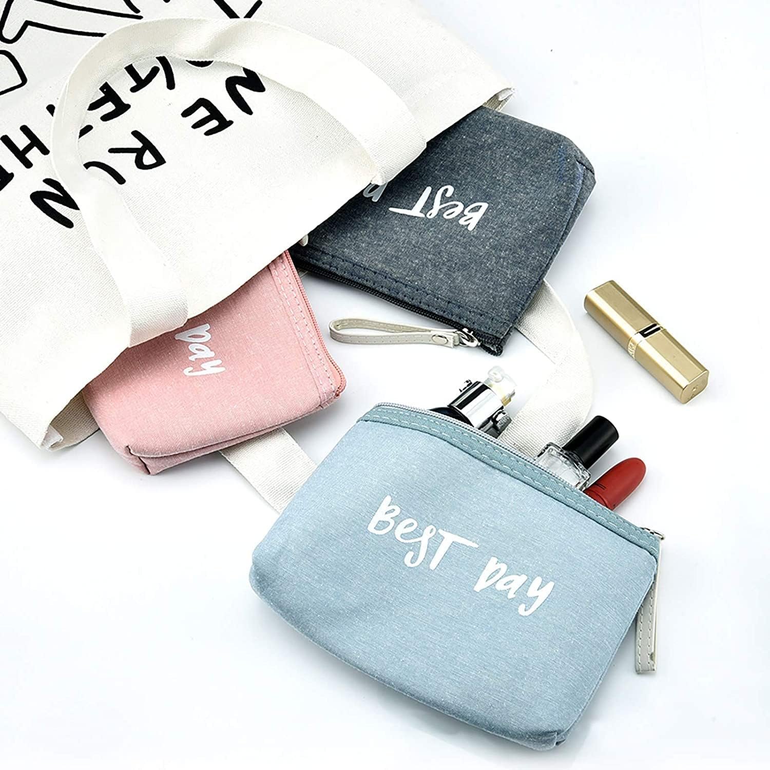 Binnan 3 Piezas Neceser de Cosméticos, Bolso de Aseo Cosmético Impermeable, Bolsas de Maquillaje de Lona, Neceser de Viaje Multifuncional con Cremallera - Imagen 6