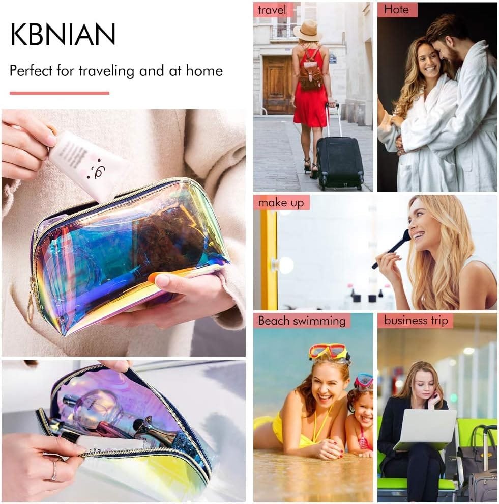 KBNIAN 2pcs Bolsa de Maquillaje Holográfica Bolsa de Cosméticos de TPU Impermeable Bolsas de Aseo Multicolor Neceser de Maquillaje de Viaje Portátil con Cremallera para Artículo de Tocador Mujer Niña - Imagen 7