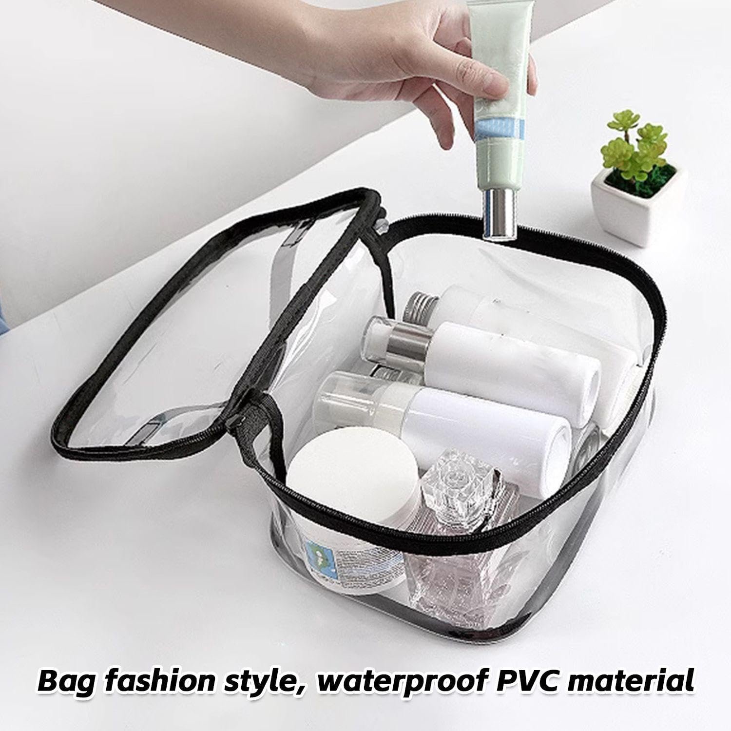 1 bolsa de aseo de viaje transparente, 1 bolsa de almacenamiento esmerilada, bolsa de cosméticos transparente, bolsa de cosméticos de viaje, bolsa de almacenamiento de artículos, Bolsa transparente - Imagen 4